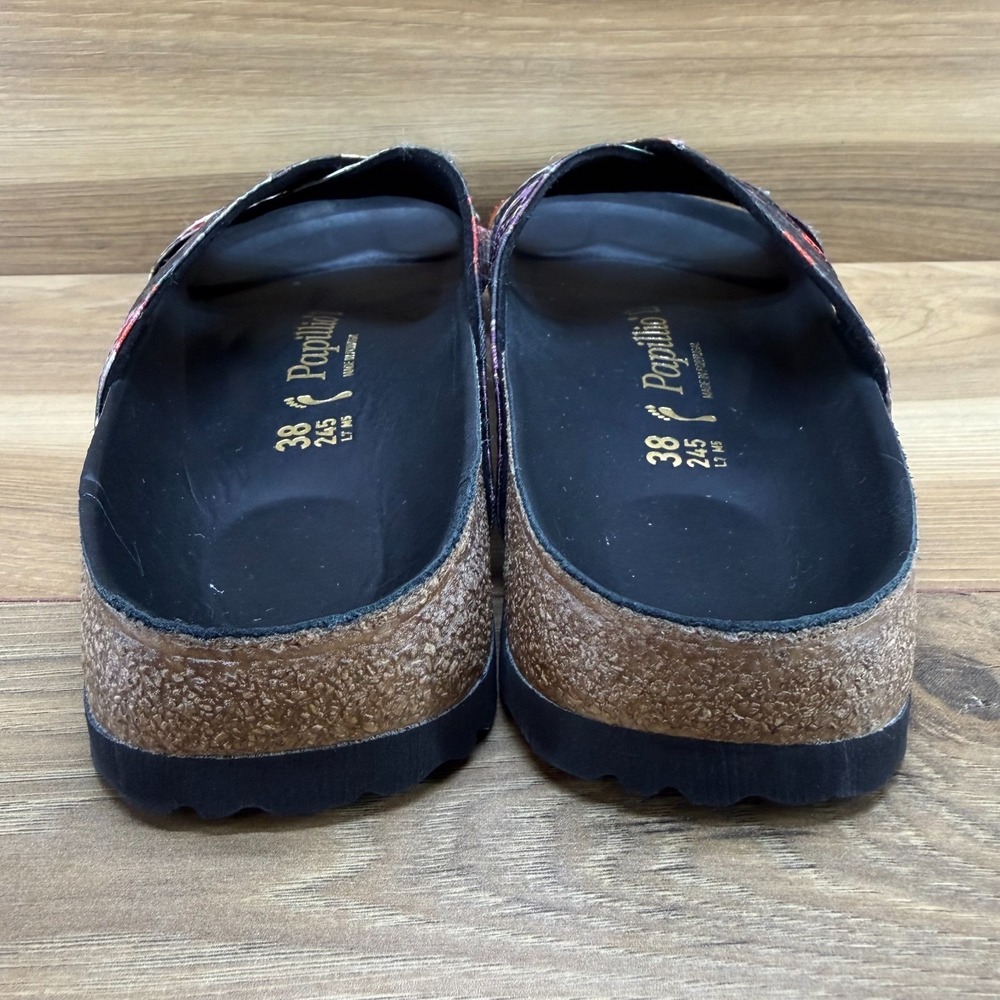 Birkenstock Papillio Daytona Floral Sandals 7 N EU 38 Black Cross Strap Slides - Picture 7 of 10